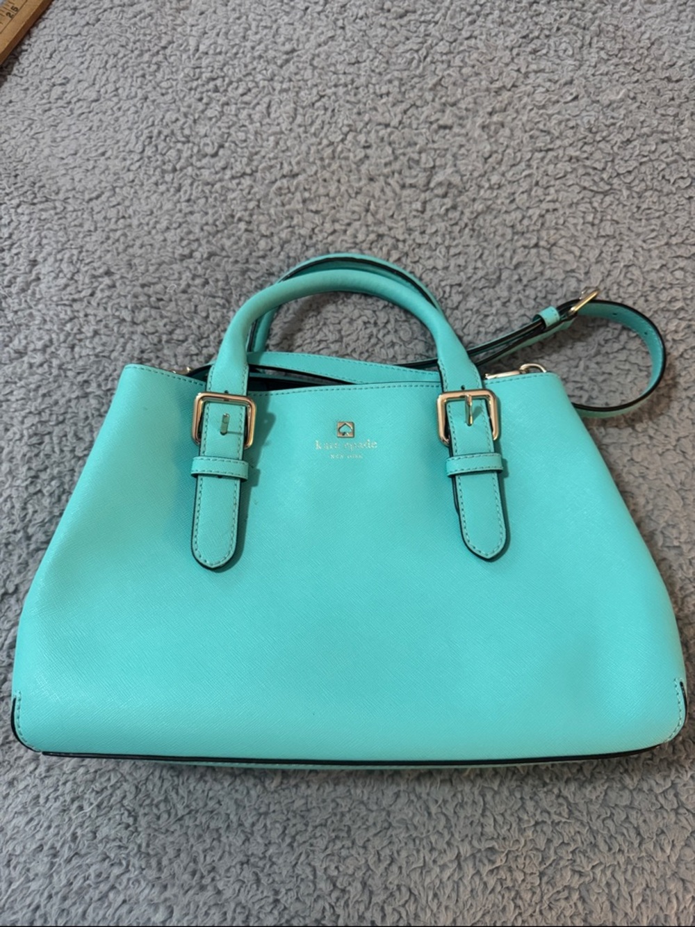 kate spade turquoise satchel with gold hardware